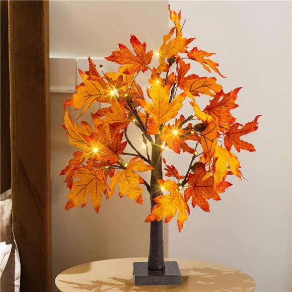 2 Pack 24 Inch Lighted Thanksgiving Fall Maple Tree Decor, 24 LED - Picture 7 of 8